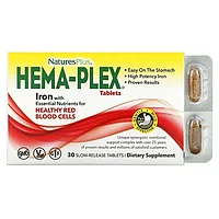 Nature's Plus, Hema-Plex, Железо хелат, 30 таблеток с длительным высвобождением