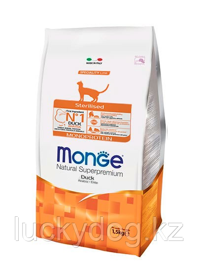 Monge Sterilised 1,5кг Утка Сухой корм для стерилизованных кошек Monoprotein with Duck