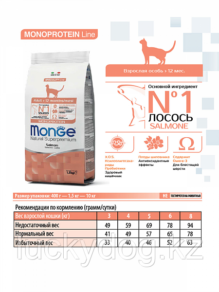 Monge Adult На РАЗВЕС (цена за 1 кг) Лосось Сухой корм для для кошек Monoprotein Salmon - фото 5 - id-p98393943
