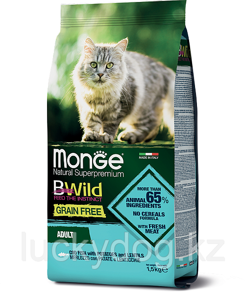 Monge Bwild GF Merluzzo (Треска) 1,5кг беззерновой корм для взрослых кошек