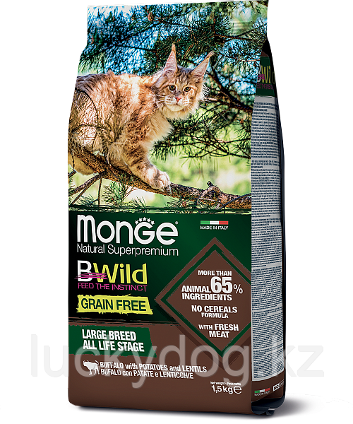 Monge Bwild GF Buffalo (Буйвол) 10кг беззерновой корм для крупных кошек