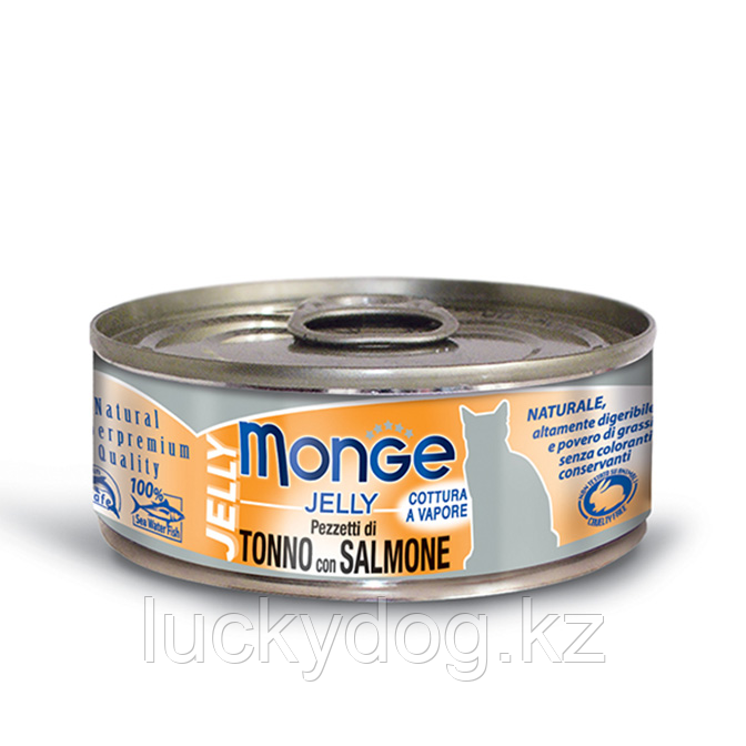 Monge Jelly 80г желтоперый тунец с лососем в желе Влажный корм для привередливых кошек