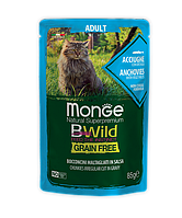 Monge BWild GF Cat 85г (Анчоус) Влажный беззерновой корм для взрослых кошек Bocconcini Acciughe