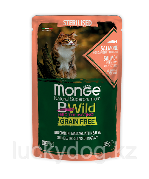 Monge BWild GF Cat 85г (Лосось) Влажный корм для стерилизованных кошек Bocconcini Salmone - фото 1 - id-p86540962