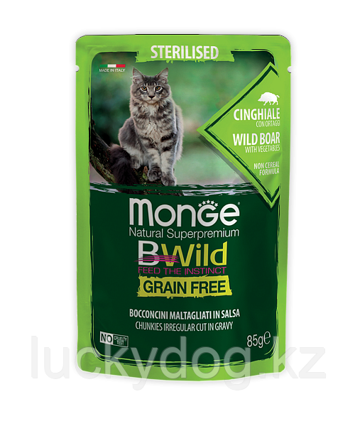 Monge BWild GF Cat 85г (Кабан) Влажный корм для стерилизованных кошек Bocconcini Cinghiale