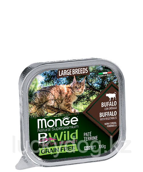 Monge BWild GF 100г (буйвол с овощами) Паштет для крупных кошек Paté terrine Bufalo - фото 1 - id-p86540980