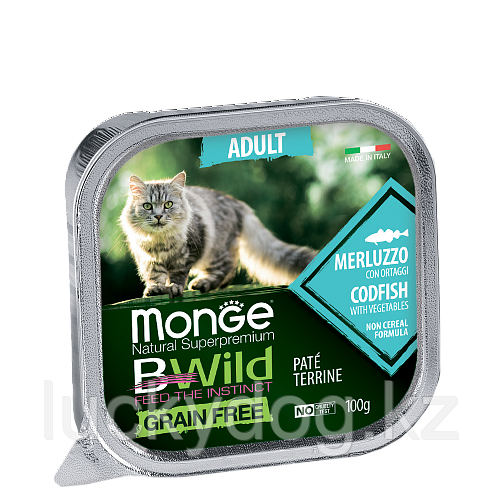 Monge BWild GF Cat 100г (Треска) Паштет для взрослых кошек Paté terrine Merluzzo