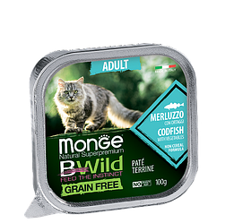 Monge BWild GF Cat 100г (Треска) Паштет для взрослых кошек Paté terrine Merluzzo