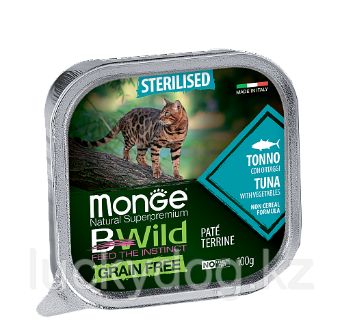 Monge BWild GF 100г (Тунец) Паштет корм для стерилизованных кошек Paté terrine Tonno