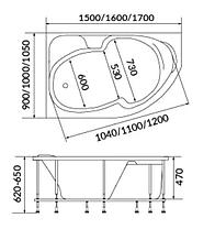 Акриловая ванна Диана  (150*900)(Правая) (Полный комплект) Ассиметричная. Угловая, фото 3