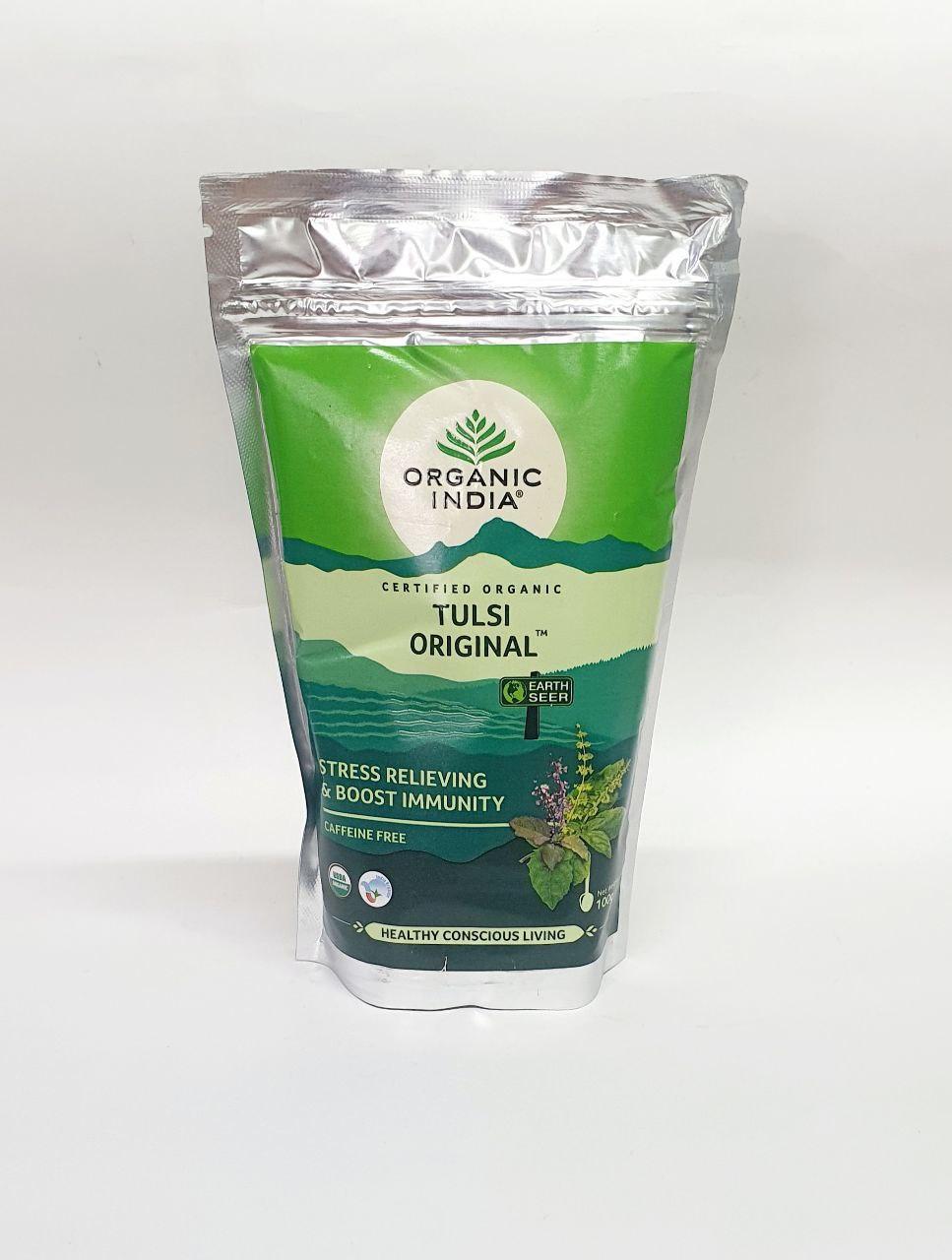 Tulsi Organic Чай Тулси 100 гр без кофеина, снижает стресс и повышает стрессоустойчивость организма