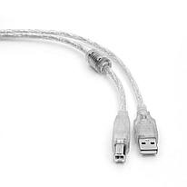 Кабель USB 2.0 Pro Cablexpert CCF-USB2-AMBM-TR-15  AM/BM  4 5м  экран  феррит.кольцо  прозрачный  па