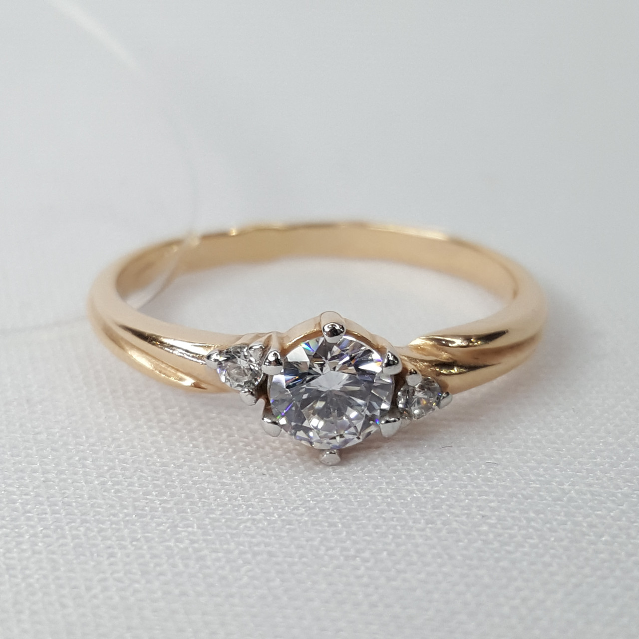 Кольцо серебряное классическое Фианит Aquamarine 68917А.6 позолота