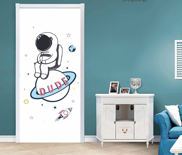 Наклейка на дверь "Космонавт на Сатурне", 90*200см