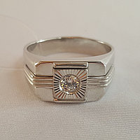 Мужское серебряное кольцо, печатка Фианит Aquamarine 60613.5 покрыто родием
