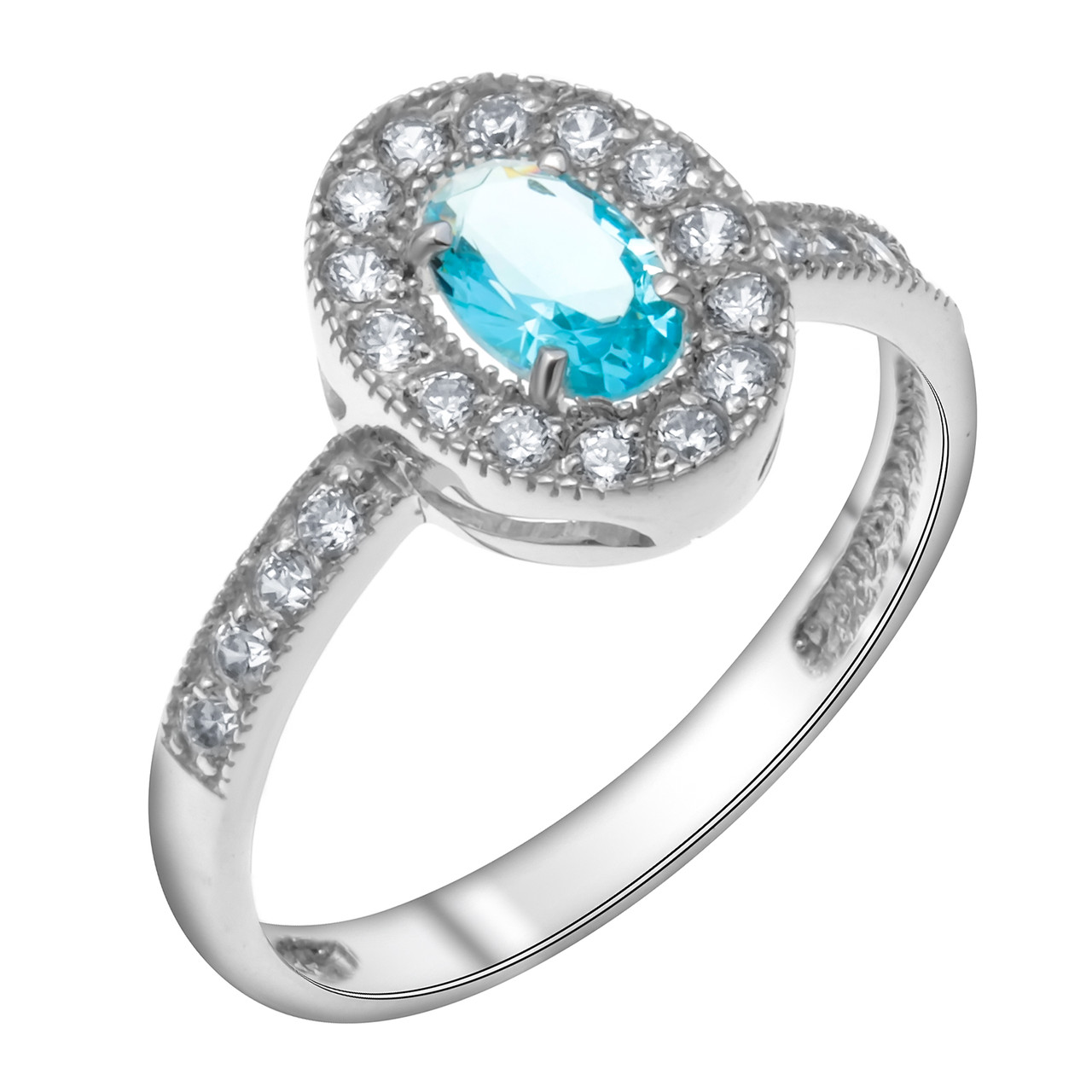 Серебряное кольцо с фианитом синт. Teosa покрыто родием 100-502-T размеры - 17,5