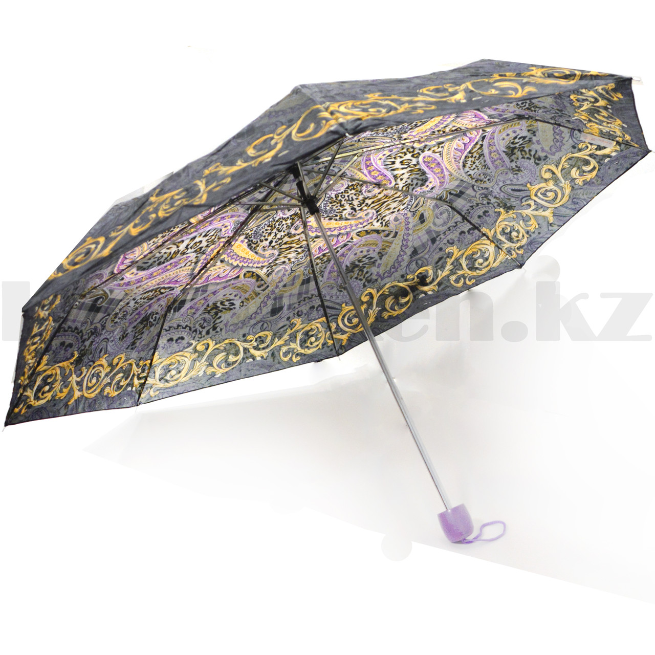 Зонт механический складной женский 23,5 см с сиреневыми огурцами и леопардовым принтом - фото 6 - id-p98455189