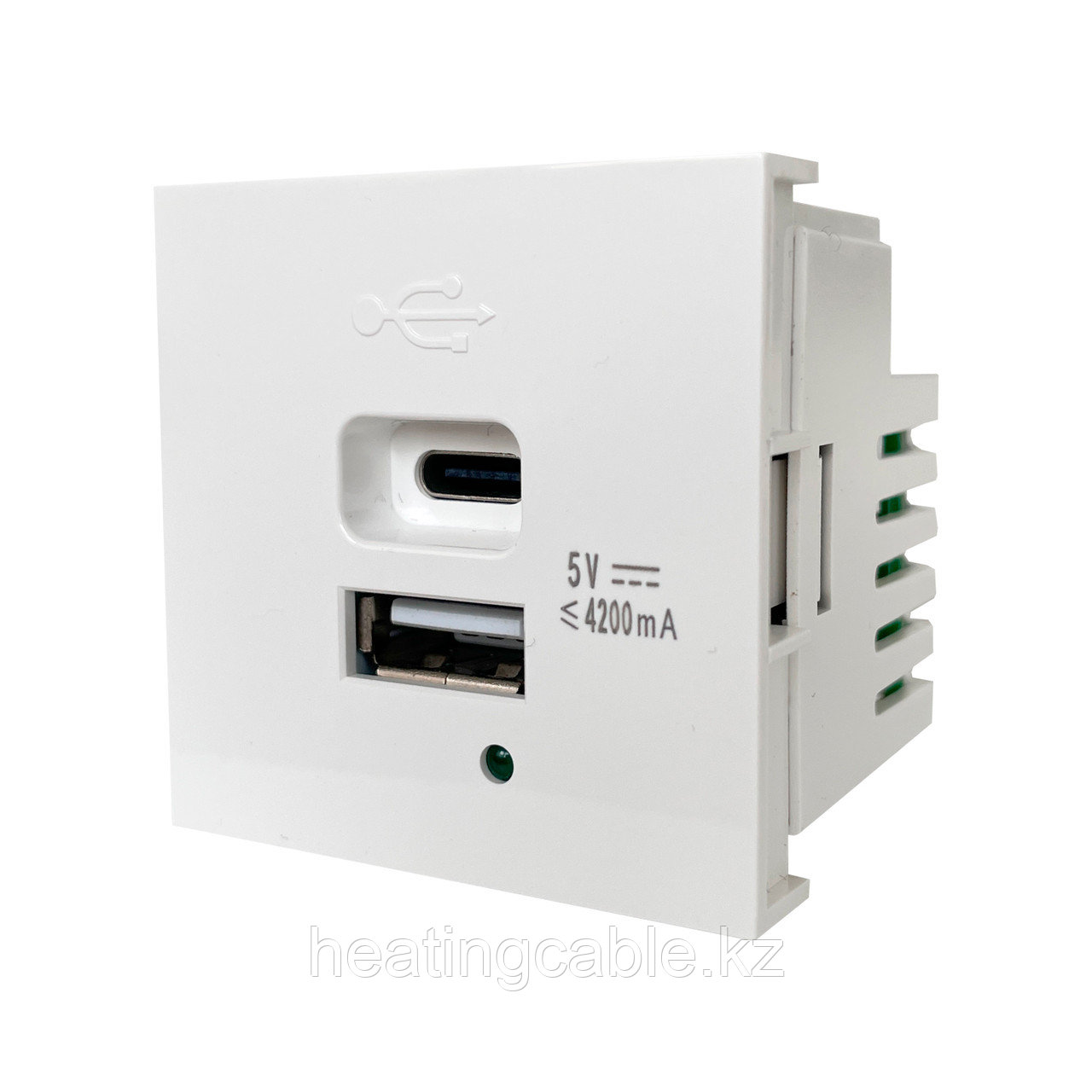 Розетка зарядка 2- портовая USB, Type-C, 4.2A, 45х45, белая - фото 1 - id-p98489941