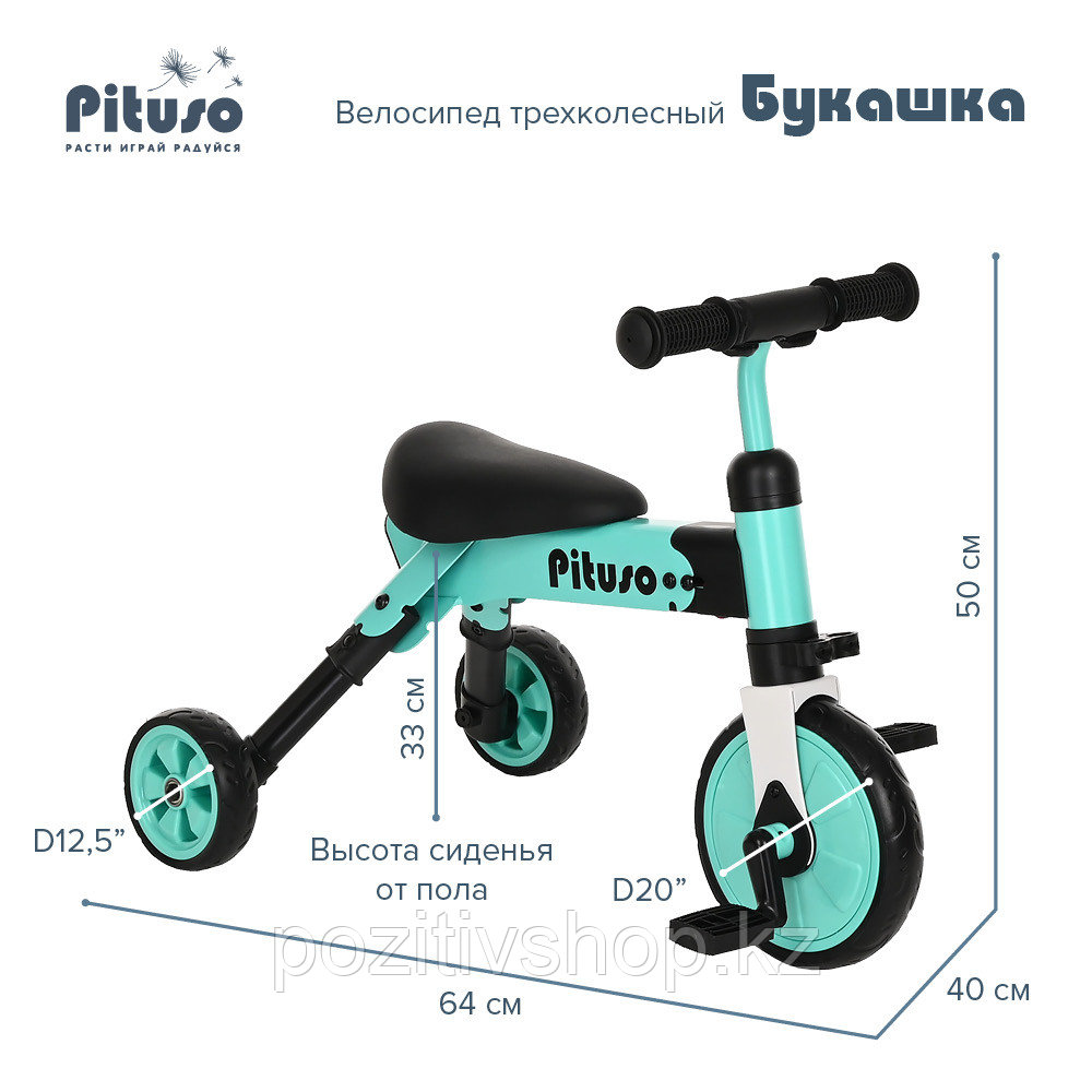 Велосипед трехколесный Pituso Букашка Зеленый - фото 5 - id-p98490455