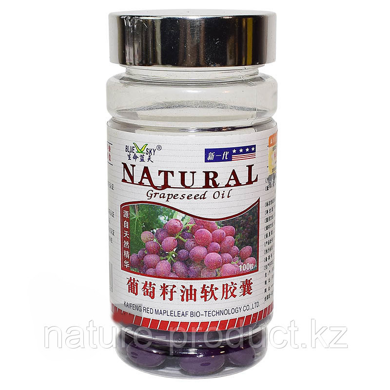 Магкая капсула Масло виноградных косточек Natural Напряжение глаз, инфаркт, инсульт, гипертония 100 шт 500 мг