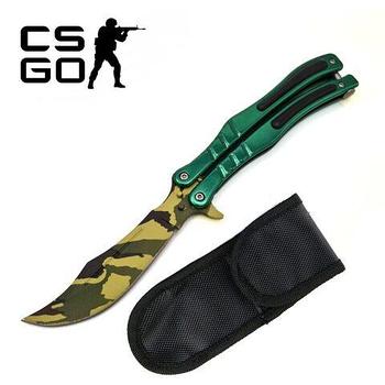 Нож-ятаган складной балисонг «Носорог» в чехле по мотивам Counter-Strike (Зеленый камуфляж)