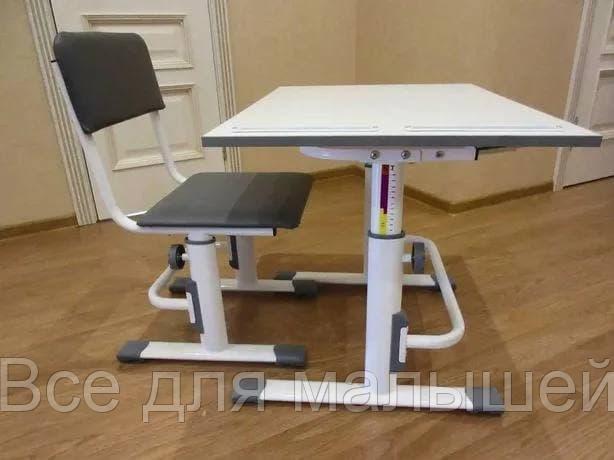 Комплект Polini kids растущая парта-трансформер M1 75х55 см и стул регулируемый L, белый-серый