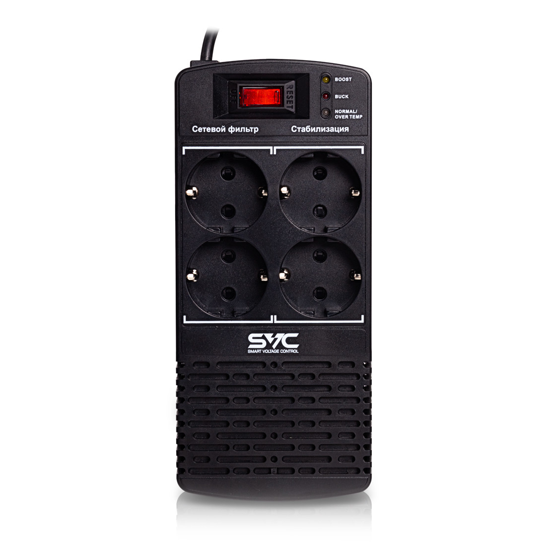 Стабилизатор (AVR), SVC, AVR-1000-L, Мощность 1000ВА/500Вт, LED-индикаторы, Диапазон работы AVR: 174-280В, 4 в - фото 1 - id-p98521543