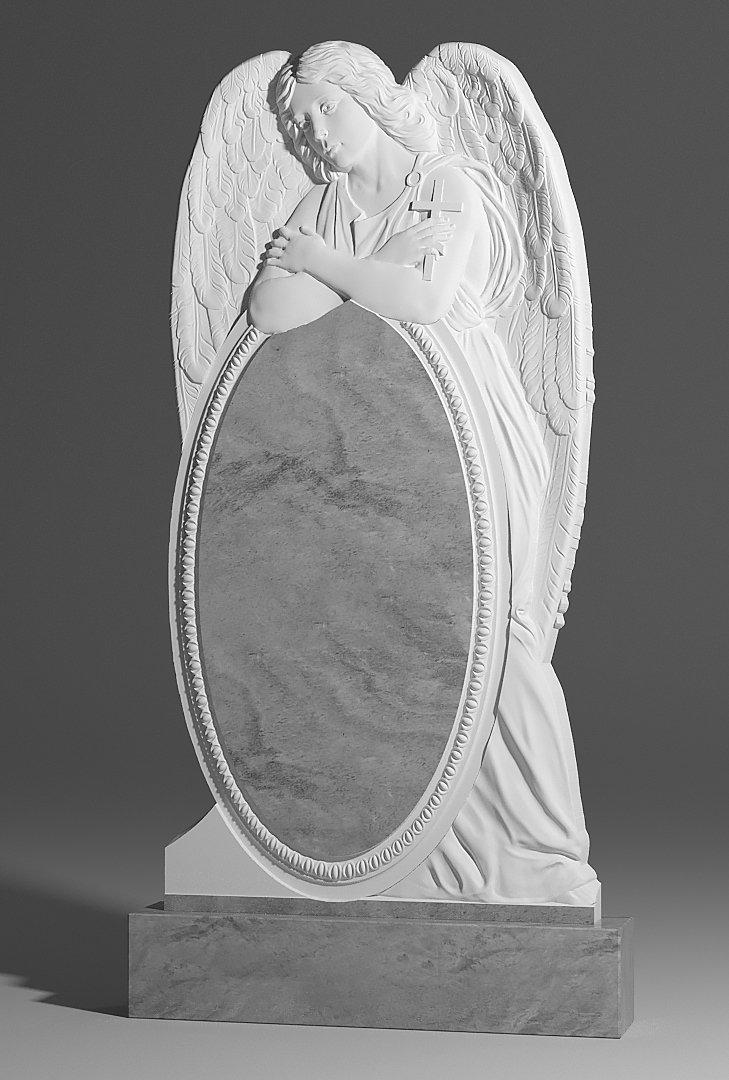 Памятник из мрамора Ангел за стелой С рамкой