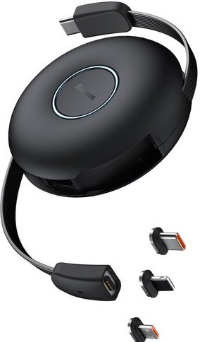 Магнитный кабель-рулетка Baseus 3в1 Type-C - Lightning (PD20W)+Micro+Type-C 1м, Черный