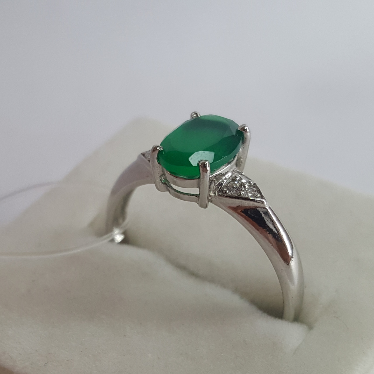 Серебряное кольцо с агатом зелёным и фианитом TEOSA 10127-2726-AG покрыто родием - фото 2 - id-p97717533