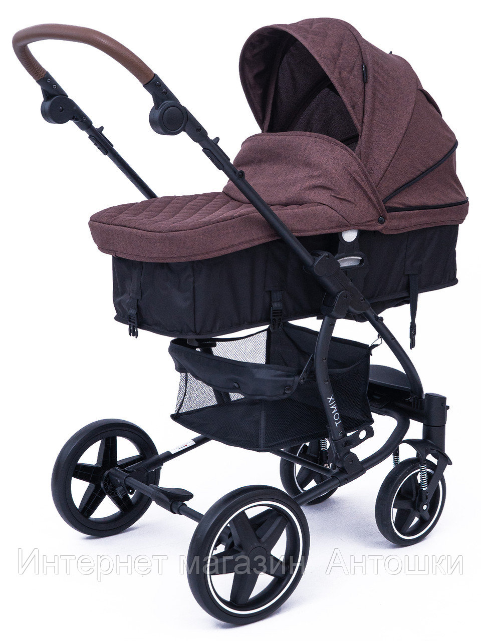 Коляска трансформер Tomix "Emily 2022", (Dark Brown+Black), установка блока в двух направлениях, чехол для ног