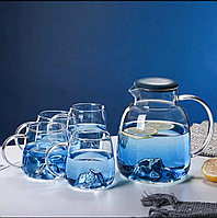 Набор из прозрачного стеклянного чайника и чашек BLUE