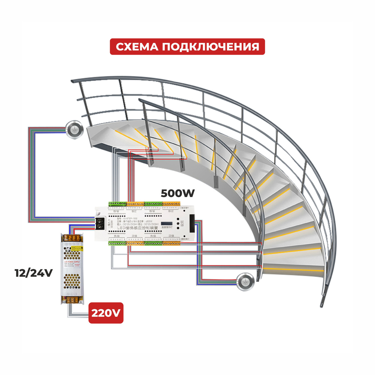 Контроллер для лестницы 400W V2-step-1002 DC12V/24V - фото 4 - id-p98400390