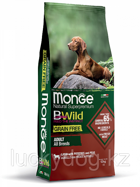 Monge GF 12кг из мяса ягненка с картофелем и горохом Беззерновой корм для взрослых собак всех пород