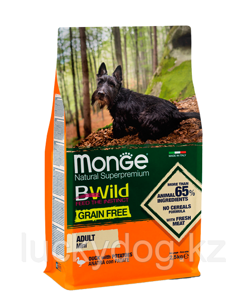 Monge GF Mini 2,5кг Утка с картофелем. Беззерновой корм для взрослых собак мелких пород Adult Anatra