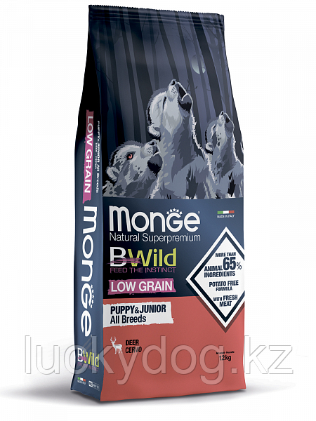 Monge BWild LG (Олень) 12кг низкозерновой Сухой корм для щенков всех пород  Low Grain Deer All Breeds P&J