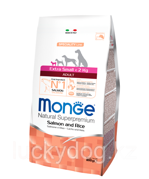 Monge Extra Small 800г С Лососем и рисом Сухой корм для взрослых собак миниатюрных пород Dog Adult Salmone