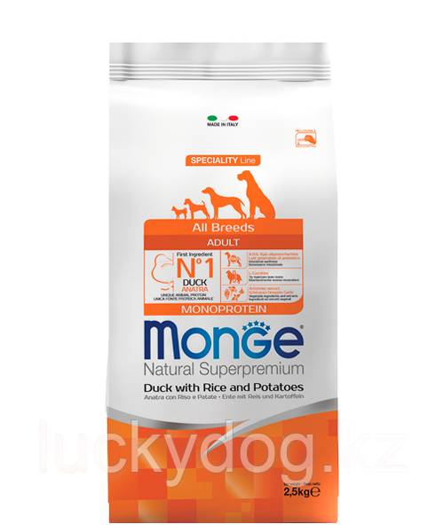 Monge ALL BREEDS ADULT Duck 2,5кг с уткой Сухой корм для взрослых собак всех пород