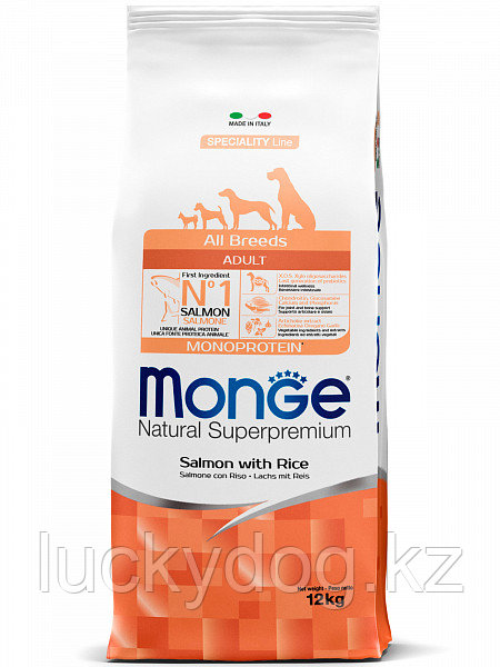 Monge ALL BREEDS ADULT Salmone 12кг с лососем и рисом Сухой корм для взрослых собак всех пород