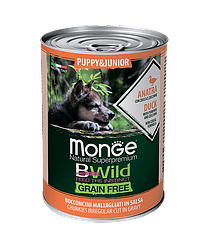 Monge Bwild Puppy (Утка) 400г беззерновой влажный корм для щенков Grain Free Formula Cane Puppy & Junior Duck