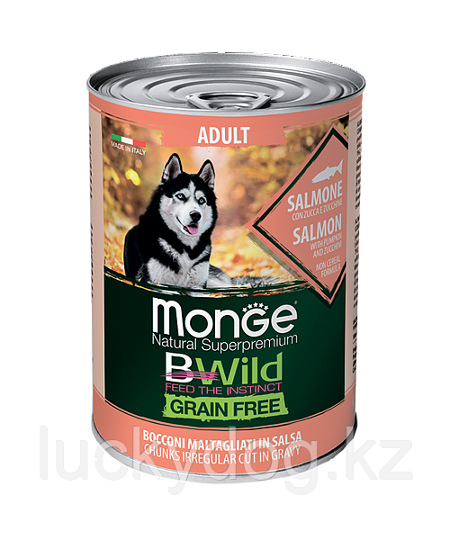 Monge Bwild (Лосось) 400г беззерновой влажный корм для собак Grain Free Formula All Breeds Adult Salmone - фото 1 - id-p86626733