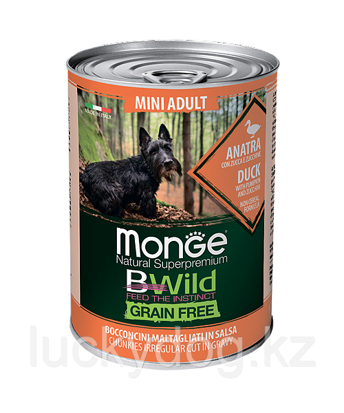 Monge Bwild (Утка) 400г беззерновой влажный корм для собак мелких пород.Grain Free Mini Adult Anatra - фото 1 - id-p86684932