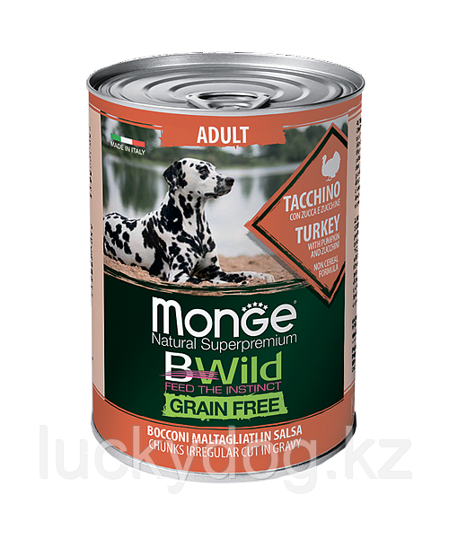 Monge Bwild (Индейка) 400г беззерновой влажный корм для собак Grain Free All Breeds Adult Tacchino - фото 1 - id-p86684950