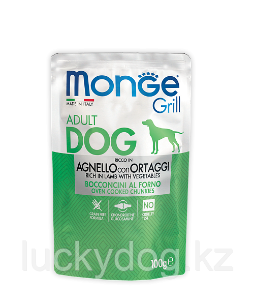 Monge Grill Монж Влажный корм для собак кусочки Ягненок с Овощами, 100 гр