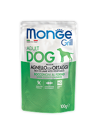 Monge Grill Монж Влажный корм для собак кусочки Ягненок с Овощами, 100 гр