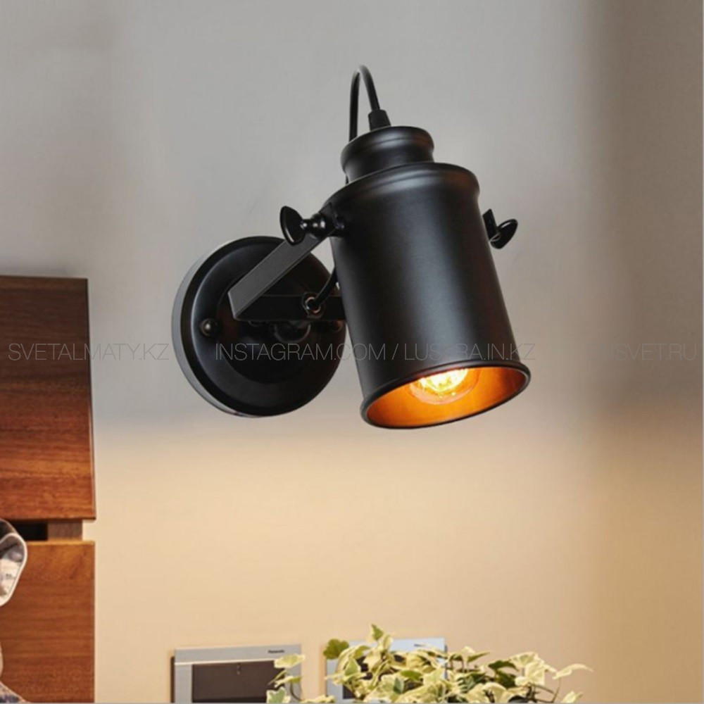 Настенный светильник в стиле лофт, цвет черный. Код:3067-1W-BK, фото 1