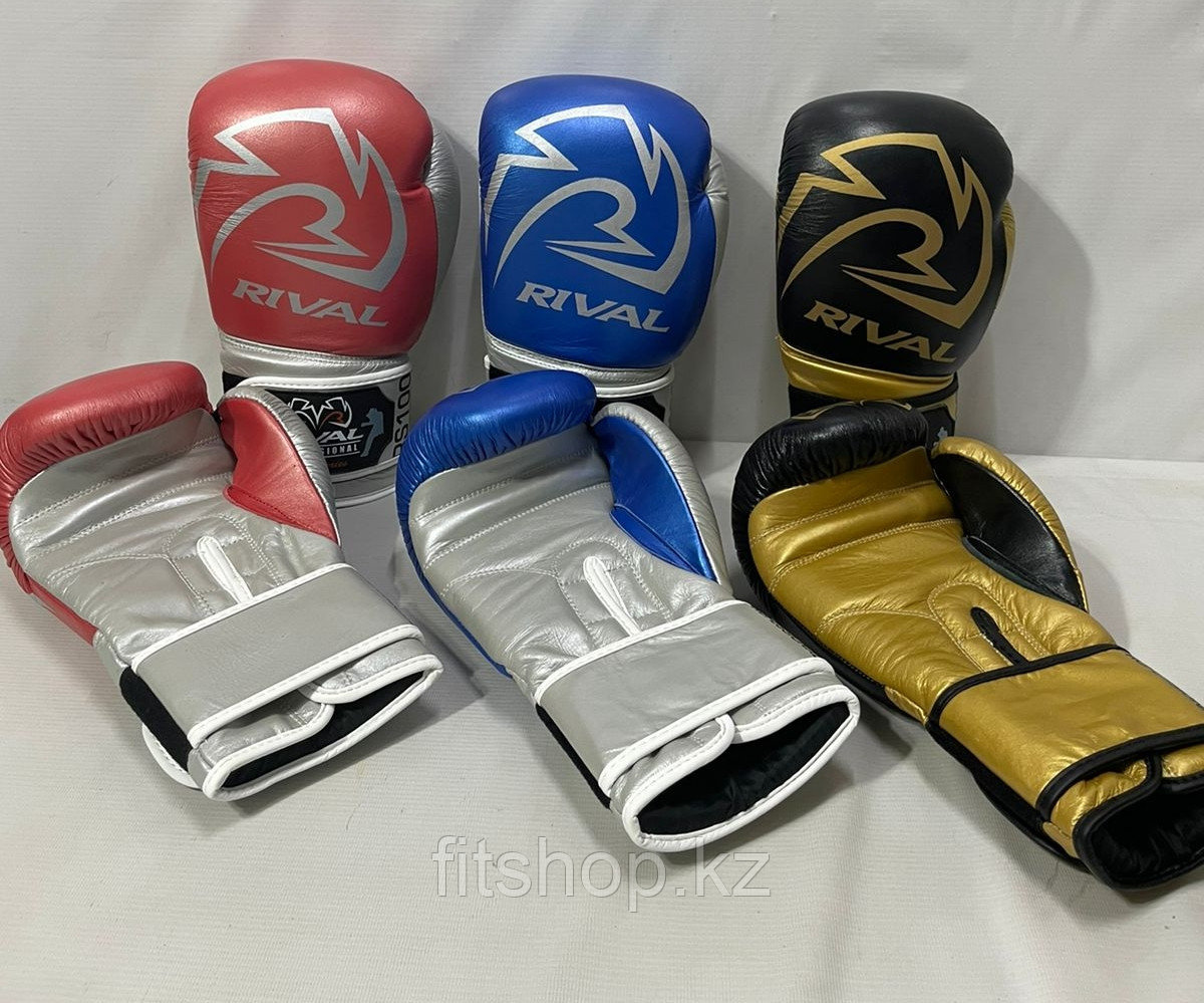 Боксерские перчатки Rival ( натуральная кожа )  цвет черный, красный , синий