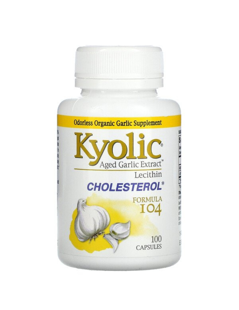 Kyolic Aged Garlic Extract, экстракт чеснока с лецитином, состав 104 для снижения уровня холестерина, 100 кап. - фото 1 - id-p98613583