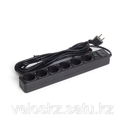 iPower Сетевой фильтр iPower, iPEO5m-USB, 6 розеток, 5 метров, 2хUSB, 220-240В, 10A, картонная корока, черн, фото 2