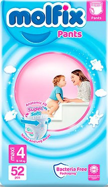 Подгузники-трусики Molfix Размер №4 MAXI (вес 9-14 кг), 52 шт.